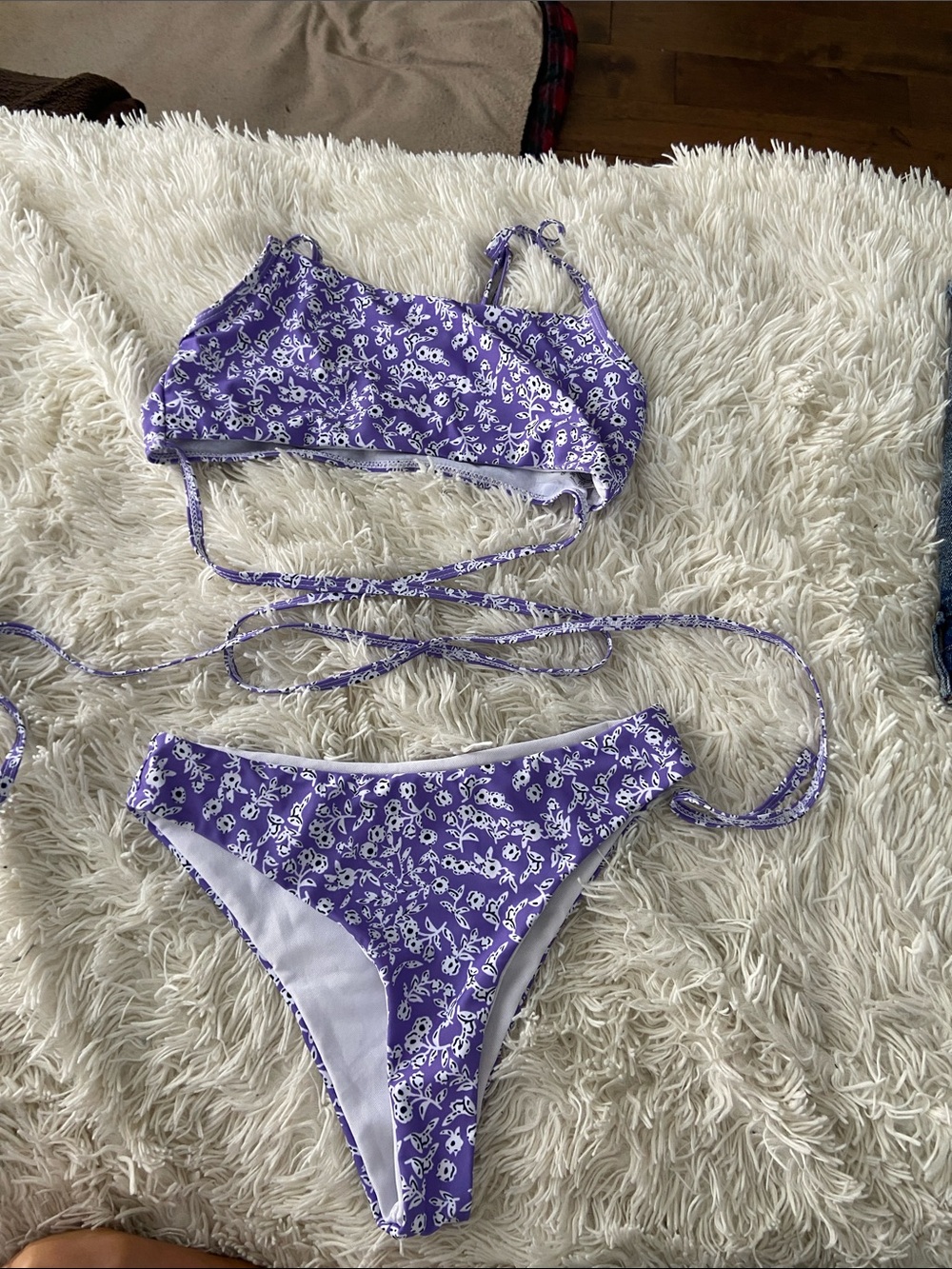 SHEIN Purple Floral Tie-Strap Bikini